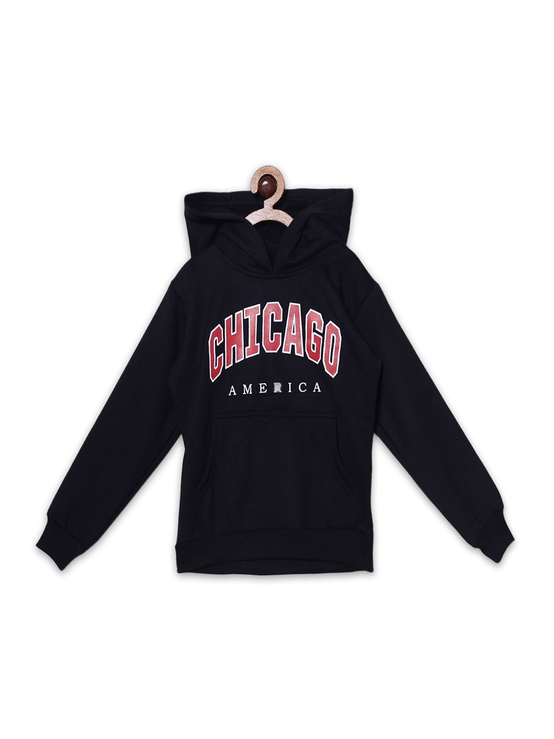

Fashionable Boys Typography Printed Fleece Hooded Pullover Sweatshirt, Black
