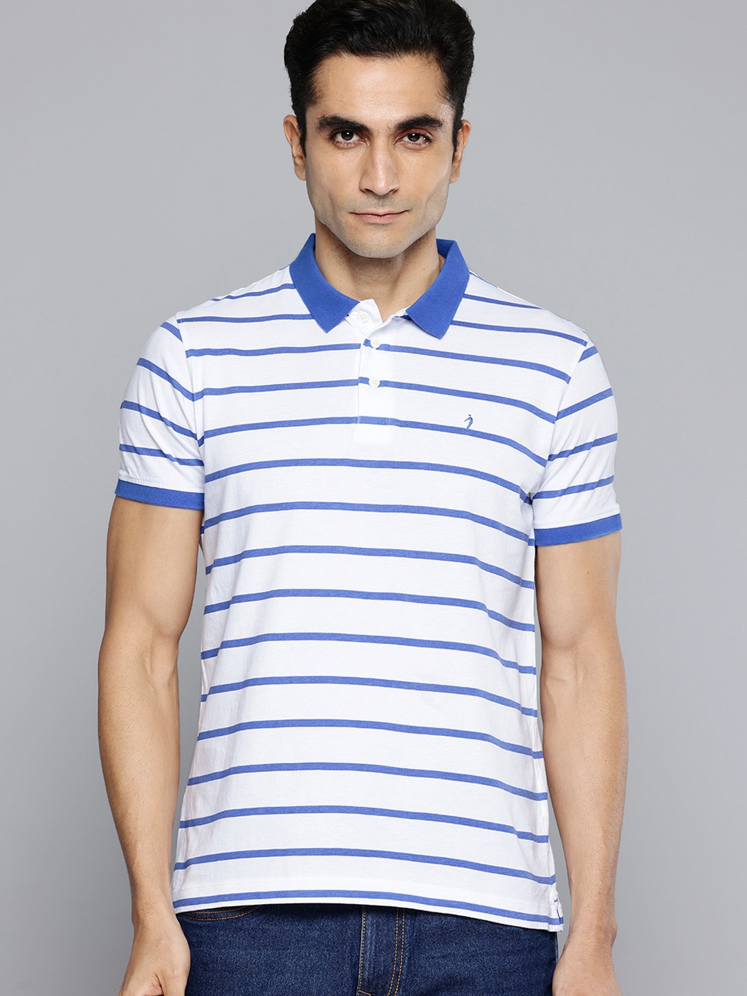 

Indian Terrain Striped Pure Cotton Polo Collar T-shirt, Blue