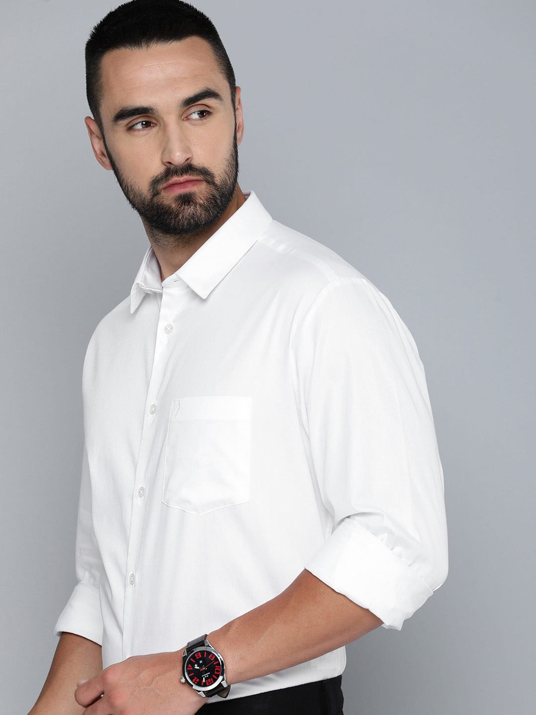 

Indian Terrain Pure Cotton Classic Slim Fit Semiformal Shirt, White