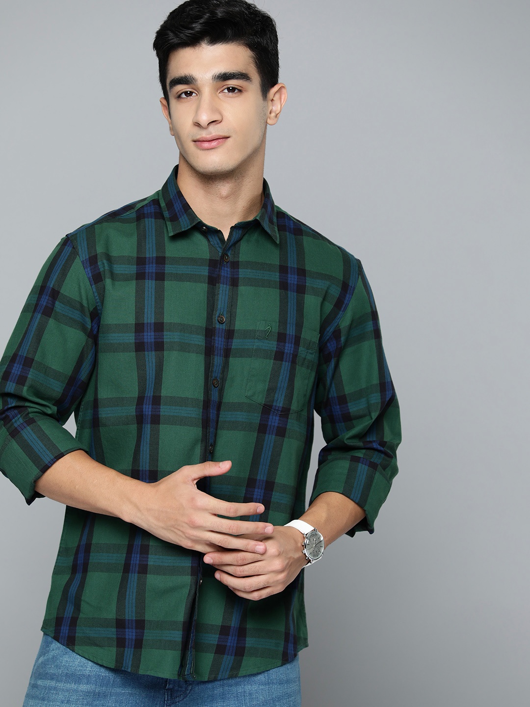 

Indian Terrain Pure Cotton Classic Slim Fit Casual Shirt, Green