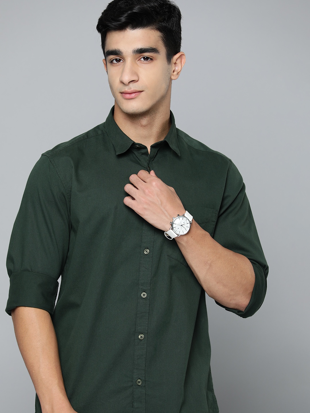 

Indian Terrain Pure Cotton Classic Slim Fit Casual Shirt, Green