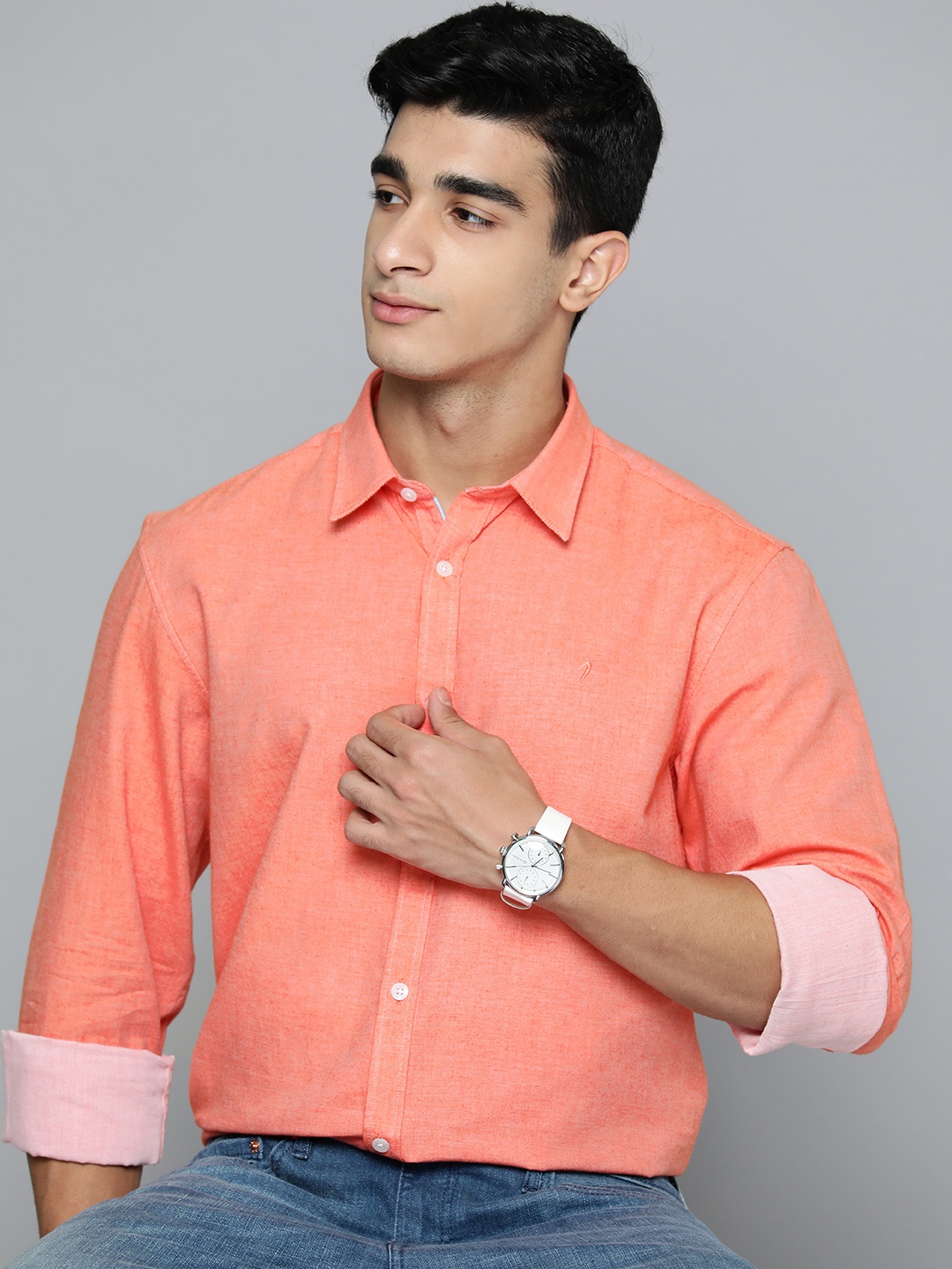 

Indian Terrain Pure Cotton Classic Slim Fit Casual Shirt, Peach