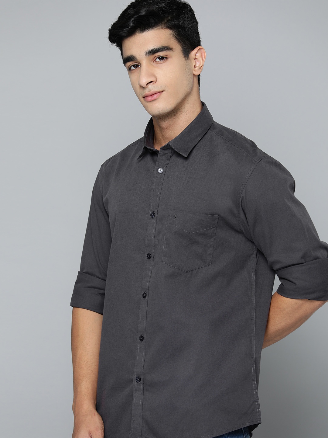 

Indian Terrain Pure Cotton Classic Slim Fit Casual Shirt, Grey