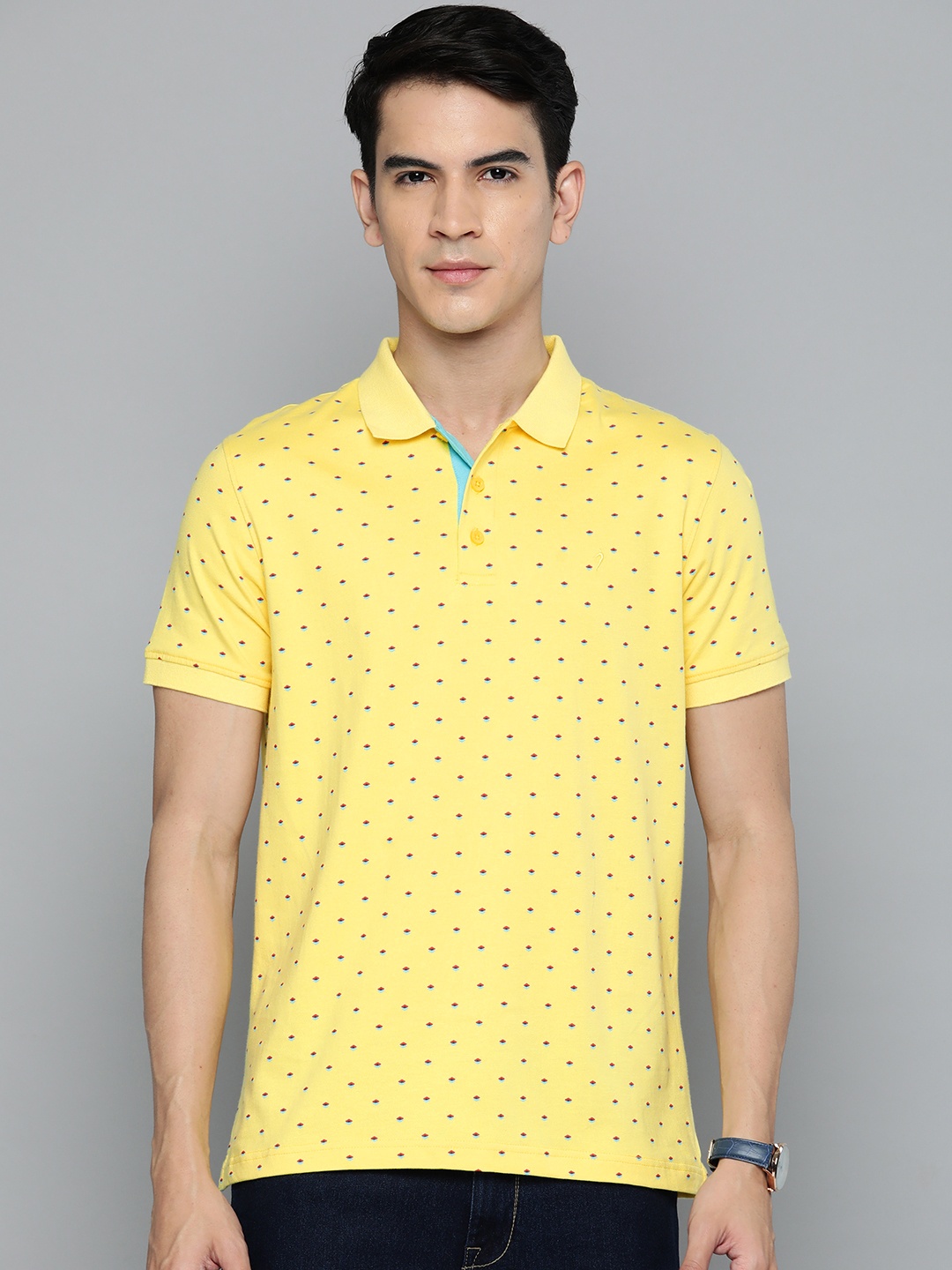 

Indian Terrain Printed Polo Collar Pure Cotton T-shirt, Yellow