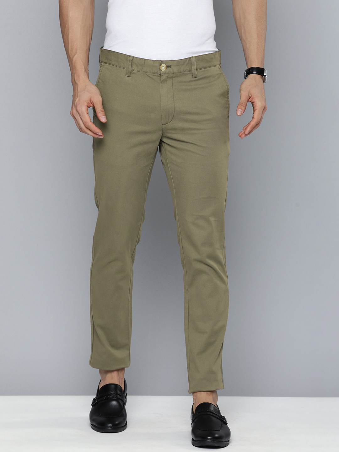 

Indian Terrain Men Mid Rise Brooklyn Slim Fit Semi Formal Chinos Trousers, Olive