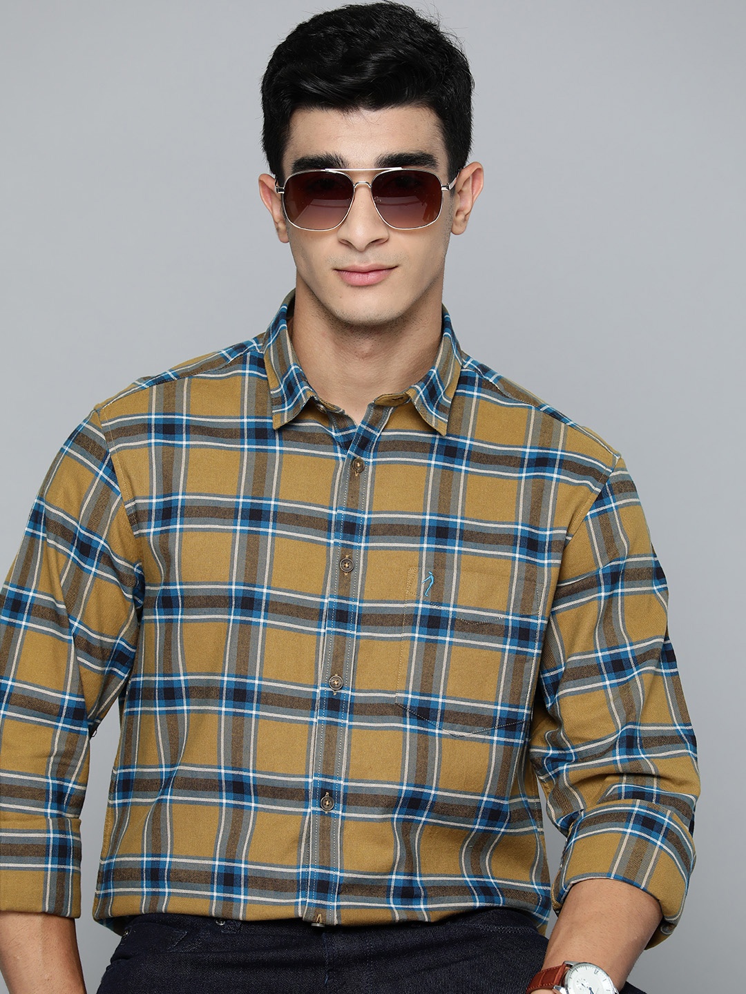 

Indian Terrain Men Slim Fit Pure Cotton Checked Casual Shirt, Mustard