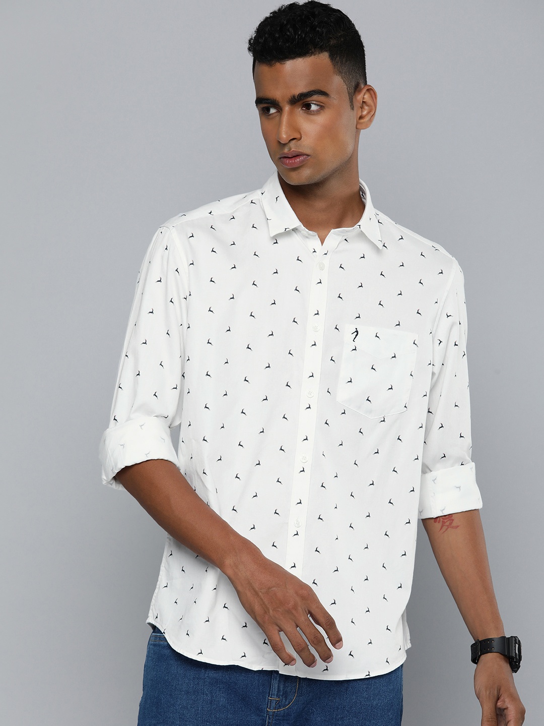

Indian Terrain Pure Cotton Classic Slim Fit Printed Casual Shirt, White