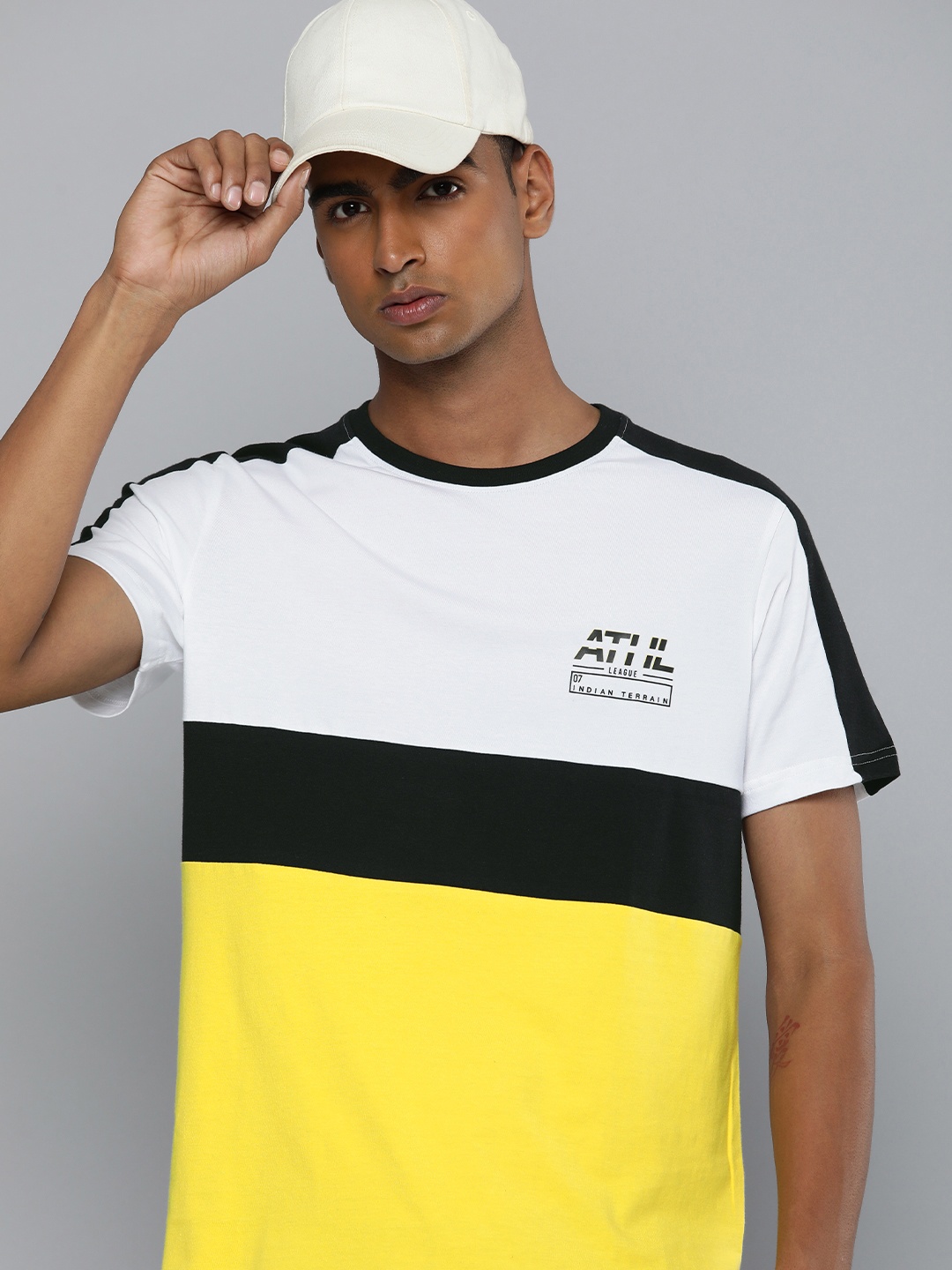 

Indian Terrain Colourblocked Pure Cotton T-shirt, White