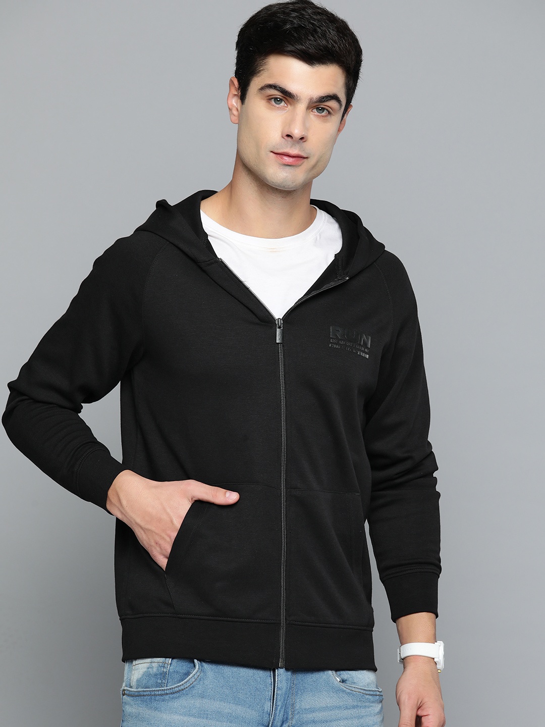 

Indian Terrain Front Open Hooded Sweatshirt, Black