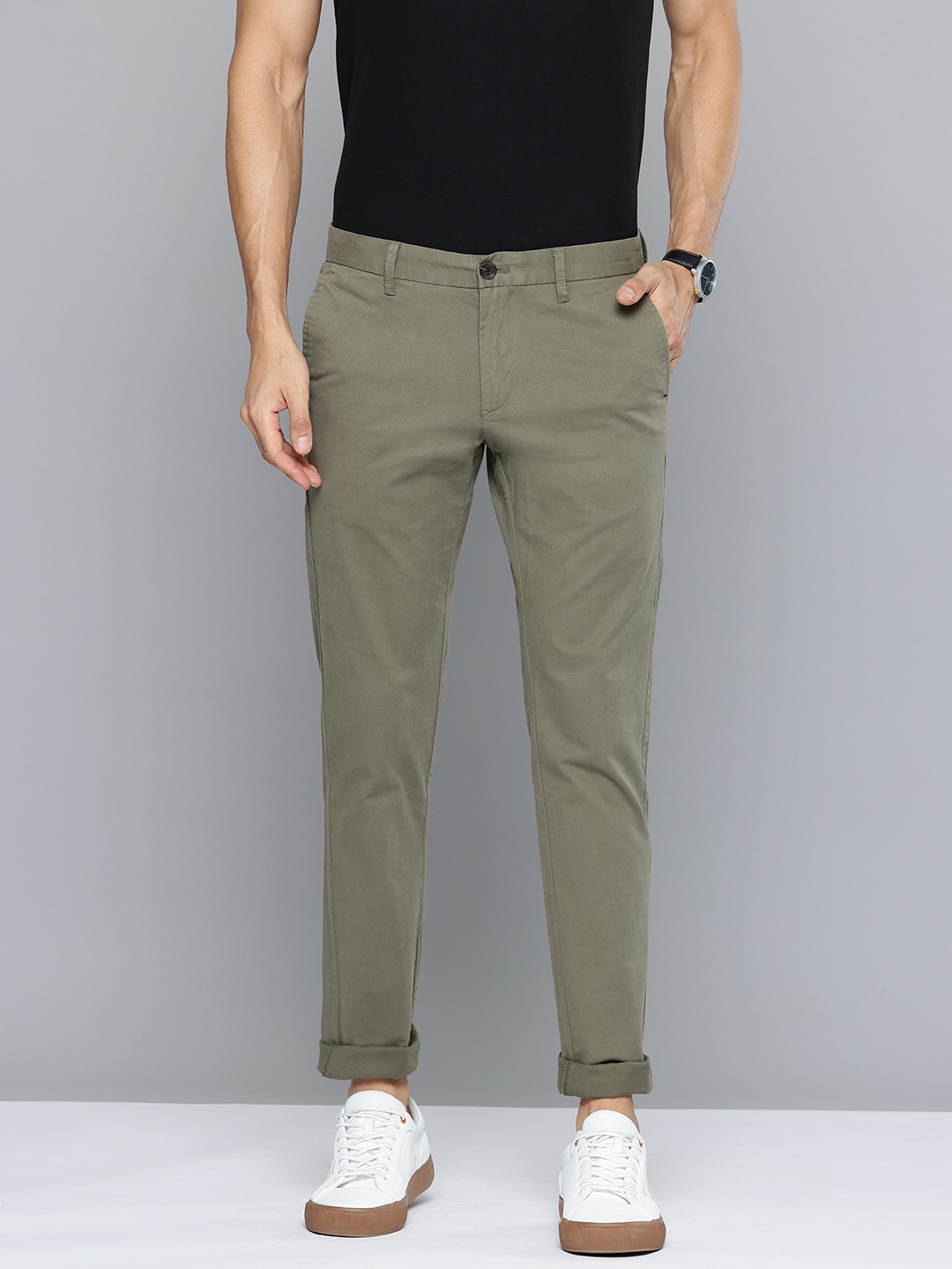 

Indian Terrain Men Brooklyn Slim Fit Chinos Trousers, Olive