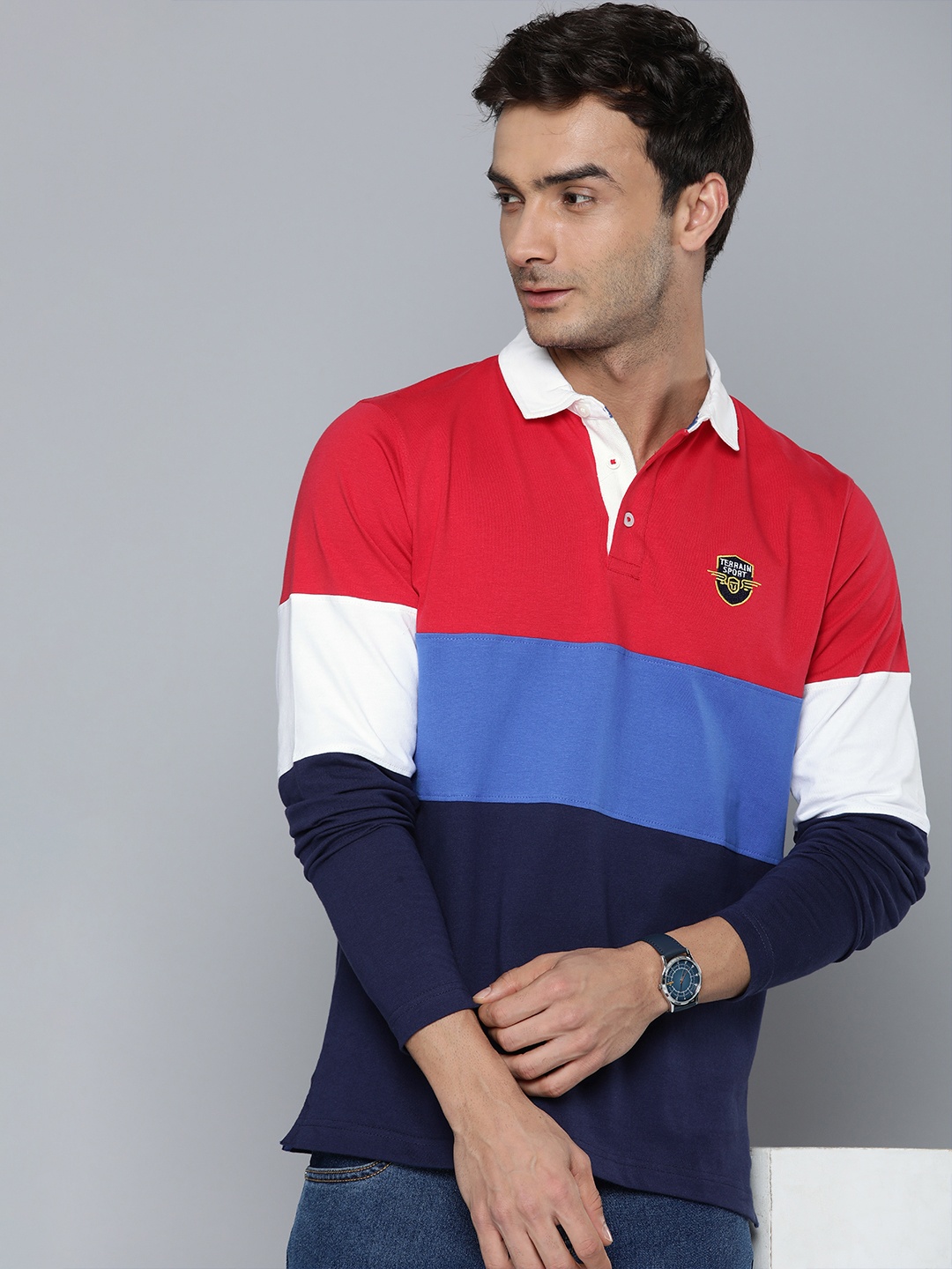 

Indian Terrain Colourblocked Polo Collar Pure Cotton T-shirt, Red