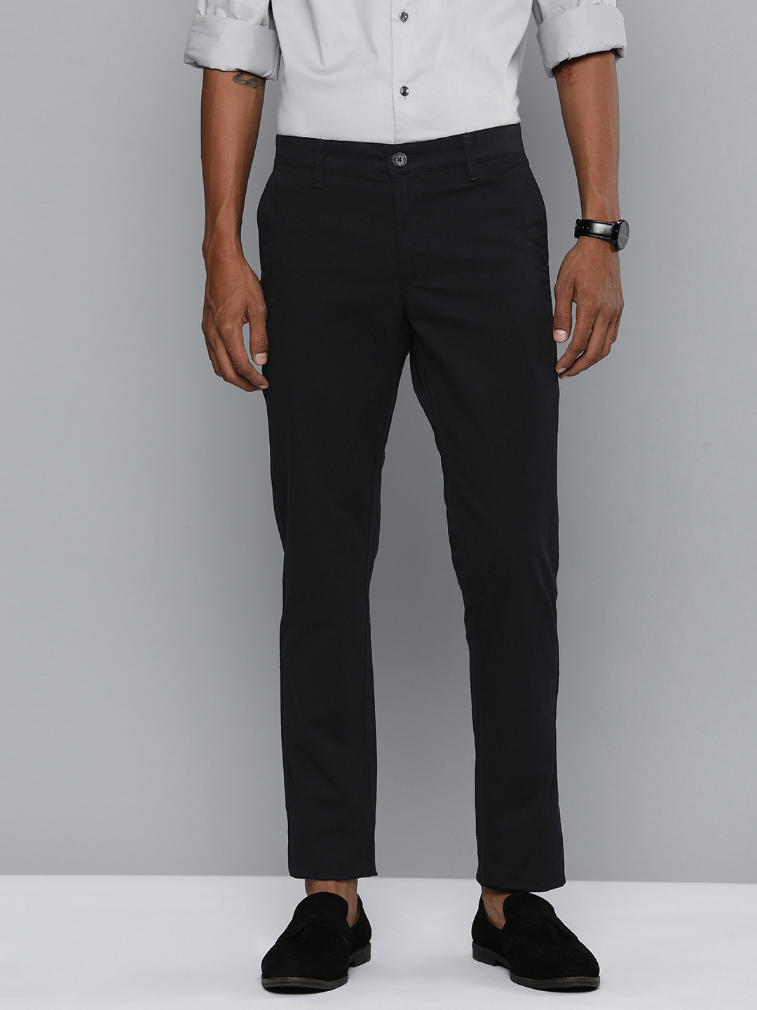 

Indian Terrain Men Brooklyn Slim Fit Chinos Formal Trousers, Black