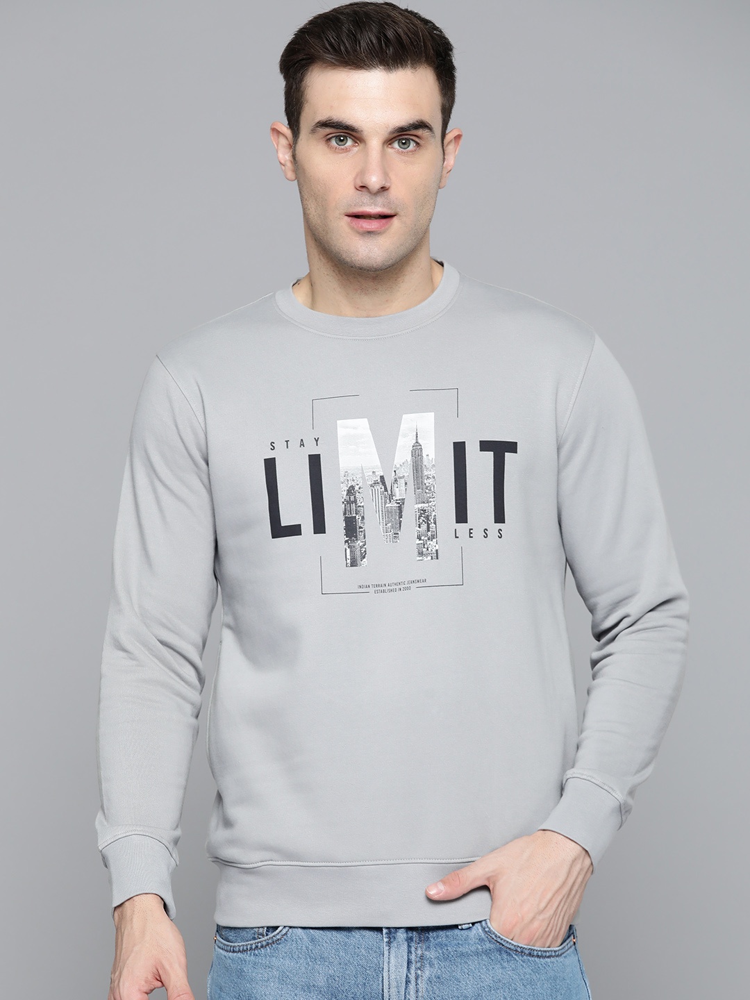 

Indian Terrain Typography Printed Sweatshirt, Grey