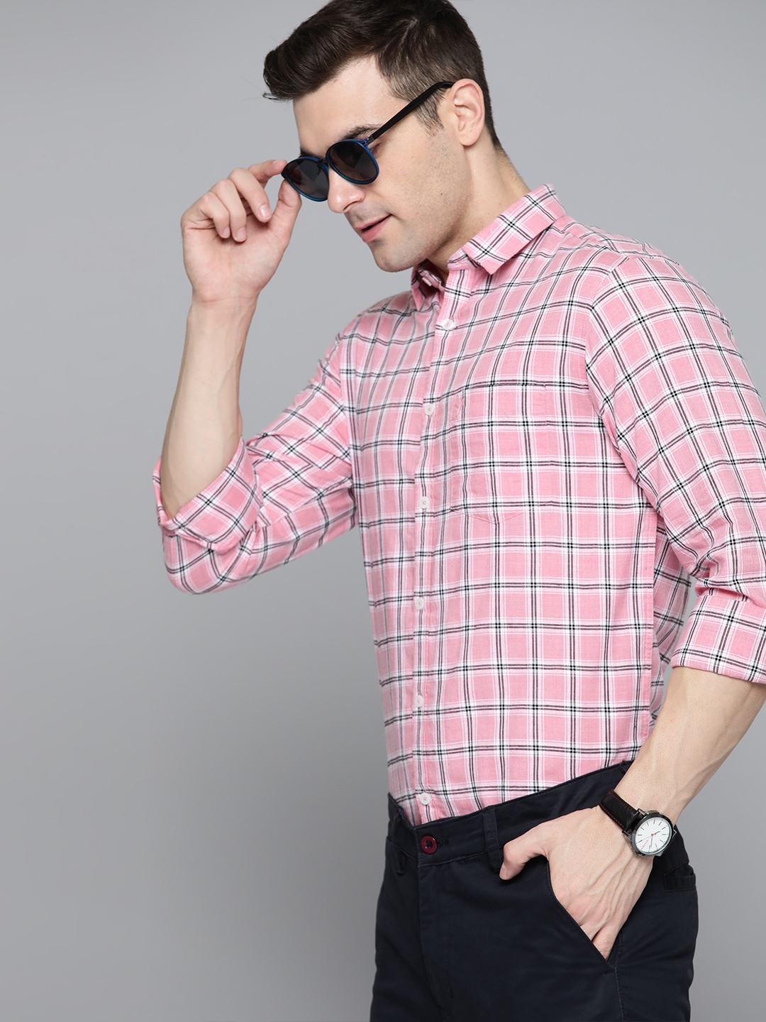 

Indian Terrain Checked Pure Cotton Slim Fit Shirt, Pink