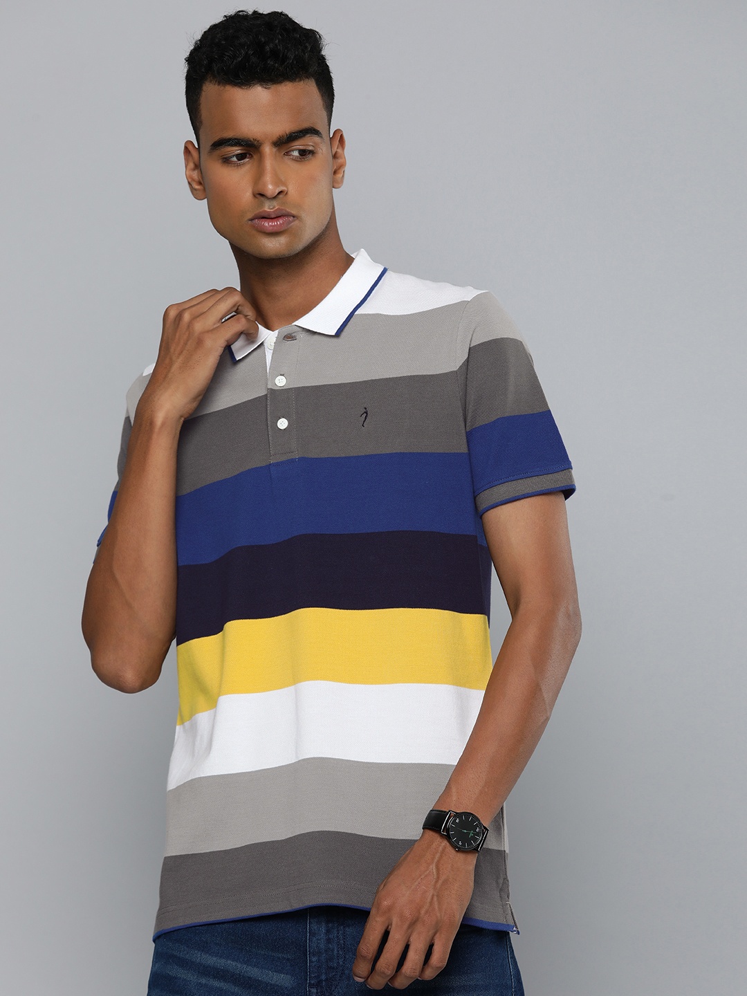 

Indian Terrain Striped Polo Collar Pure Cotton T-shirt, Blue