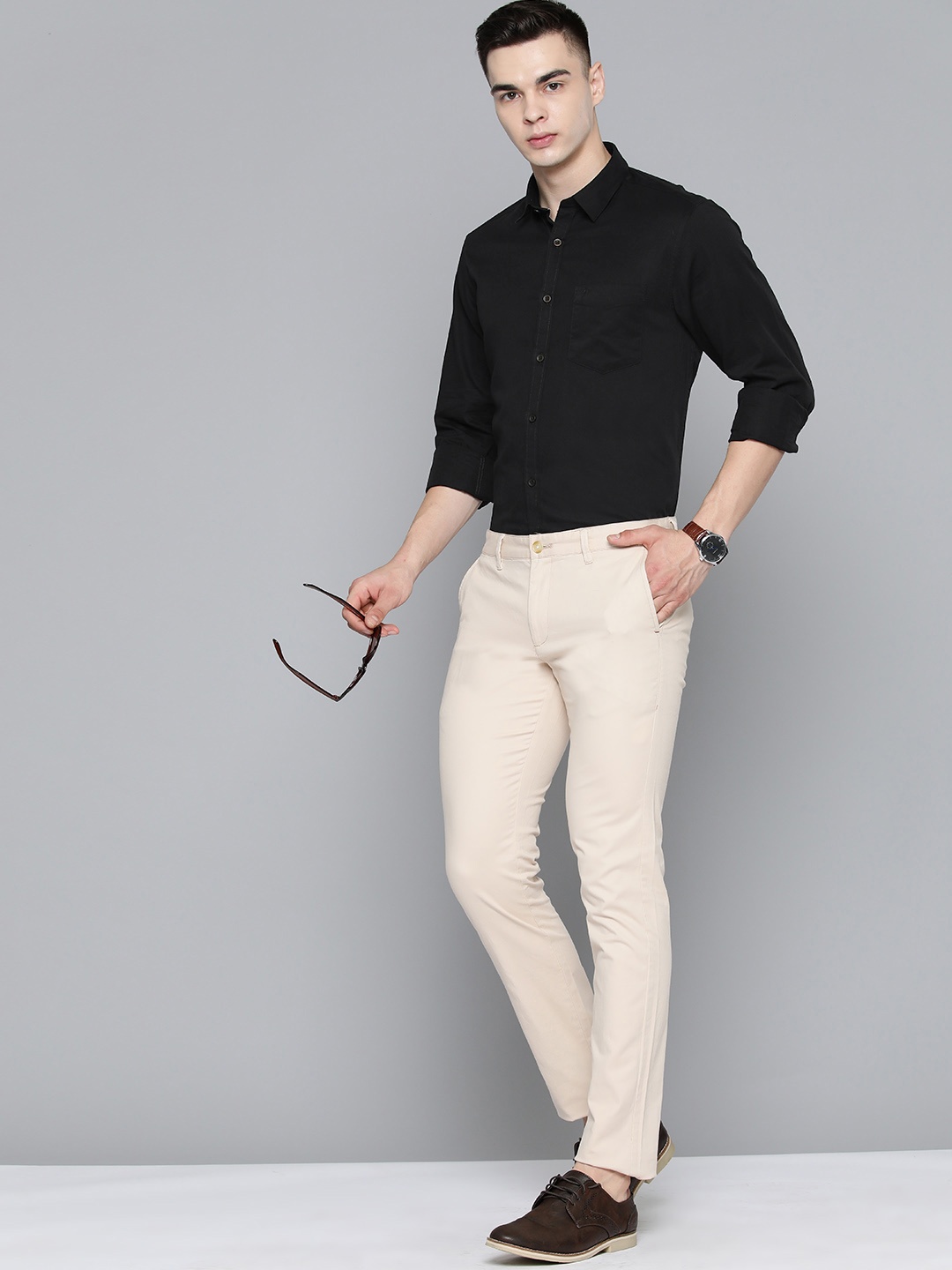 

Indian Terrain Slim Fit Pure Cotton Shirt, Black