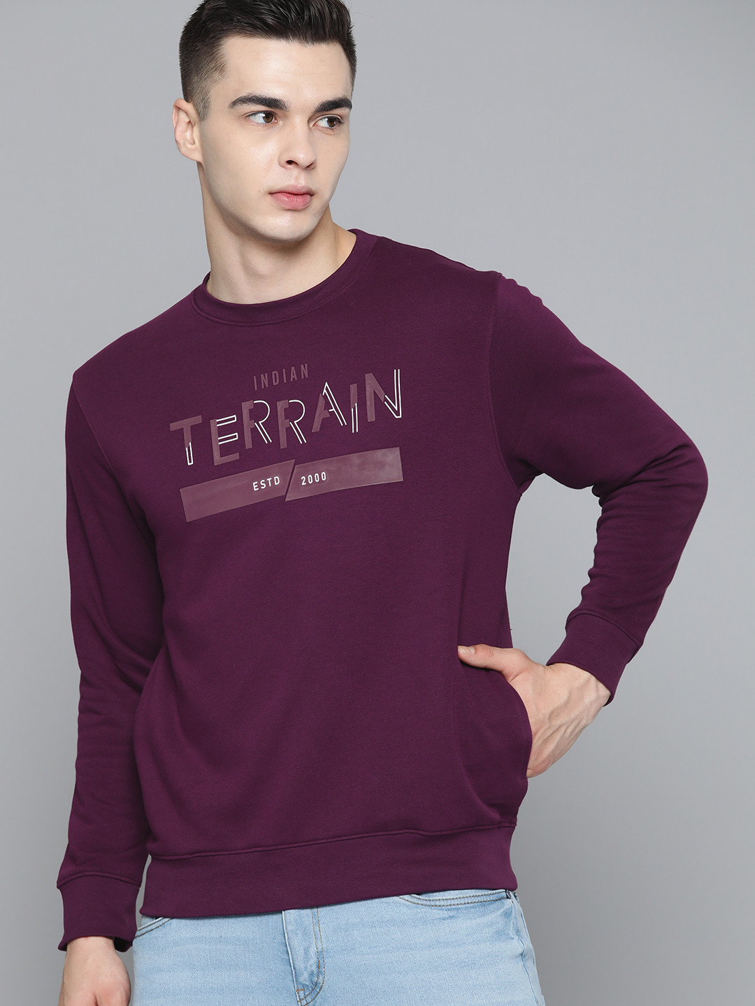 

Indian Terrain Brand Logo Printed Sweatshirt, Burgundy