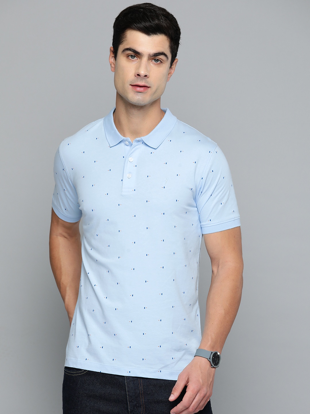 

Indian Terrain Printed Polo Collar Pure Cotton T-shirt, Blue