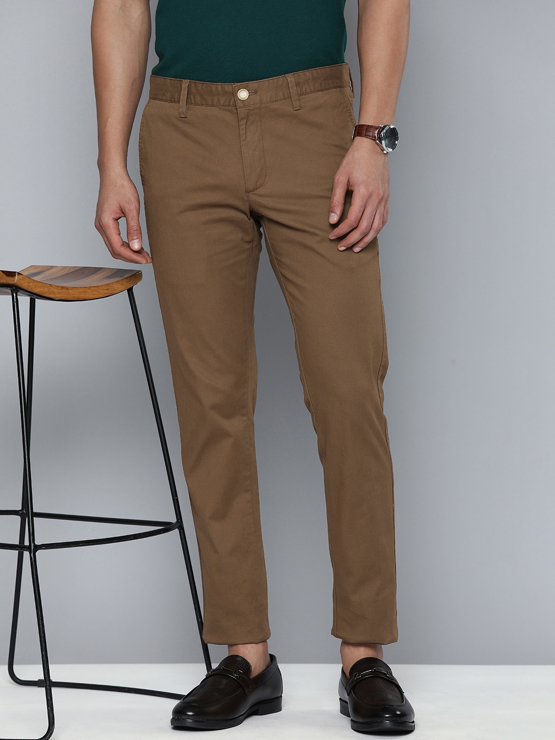 

Indian Terrain Men Mid Rise Brooklyn Slim Fit Semi Formal Chinos Trousers, Brown