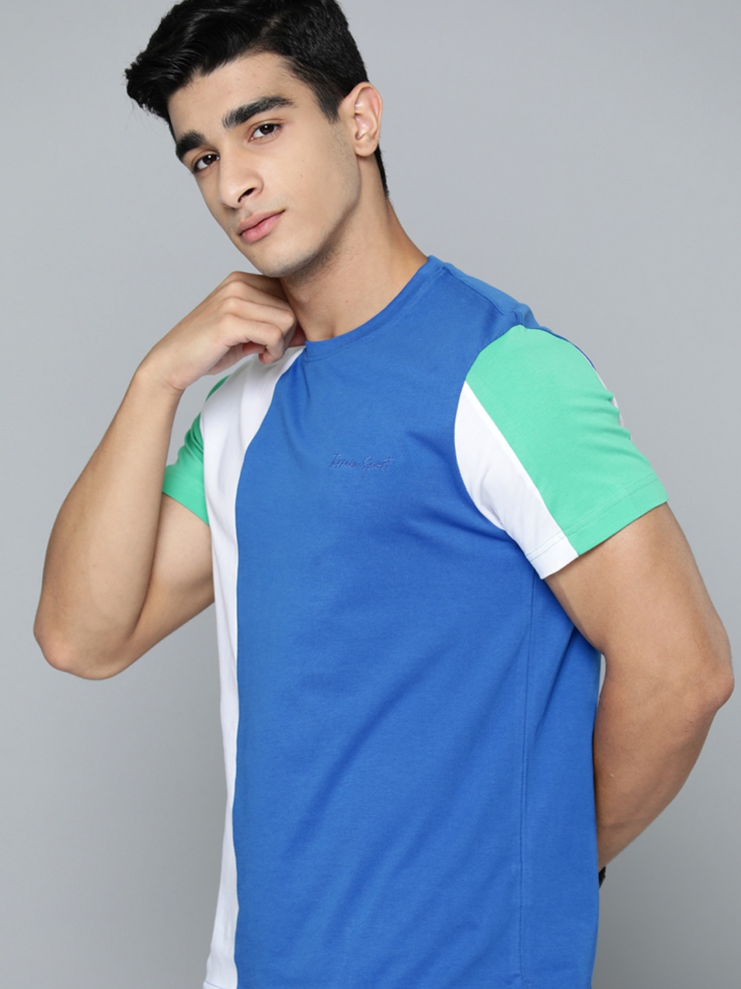 

Indian Terrain Colourblocked Pure Cotton T-shirt, Blue