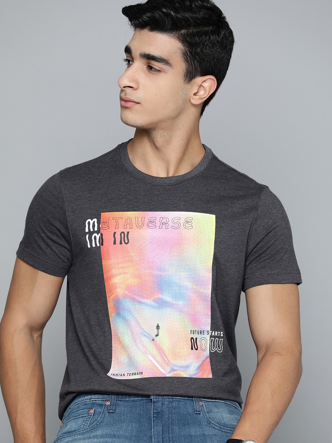 

Indian Terrain Printed T-shirt, Charcoal