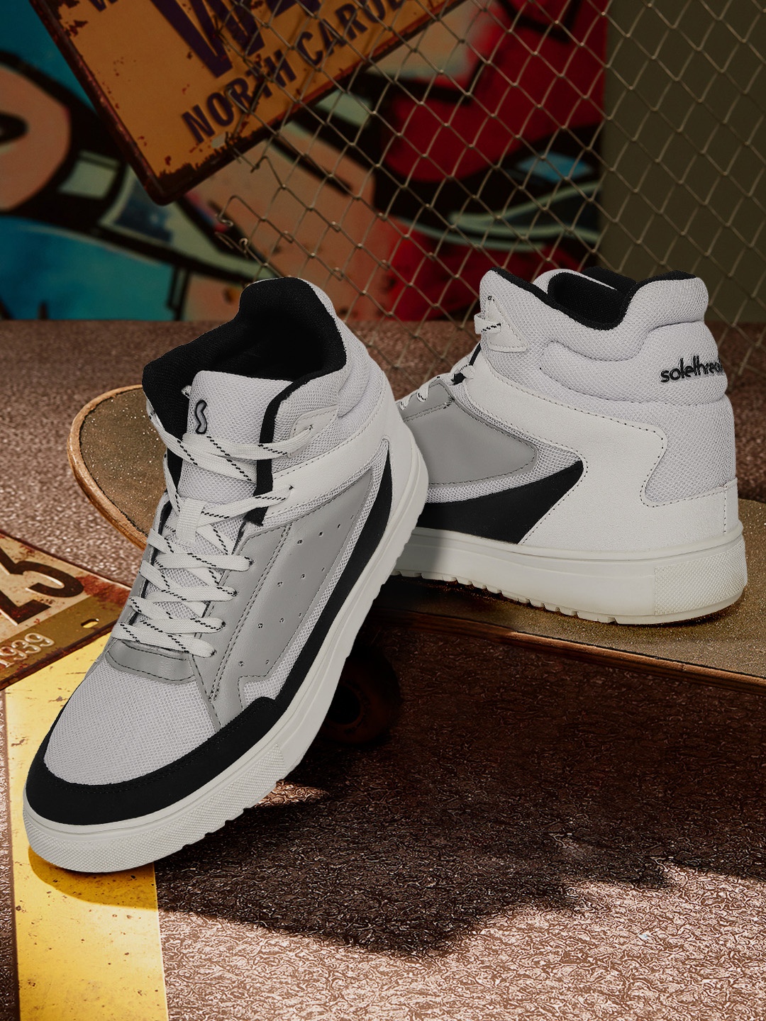 

SOLETHREADS REBEL Men PINNACLE Mid Top Colourblocked Comfort Insole Anti Skid Sole Sneakers, White