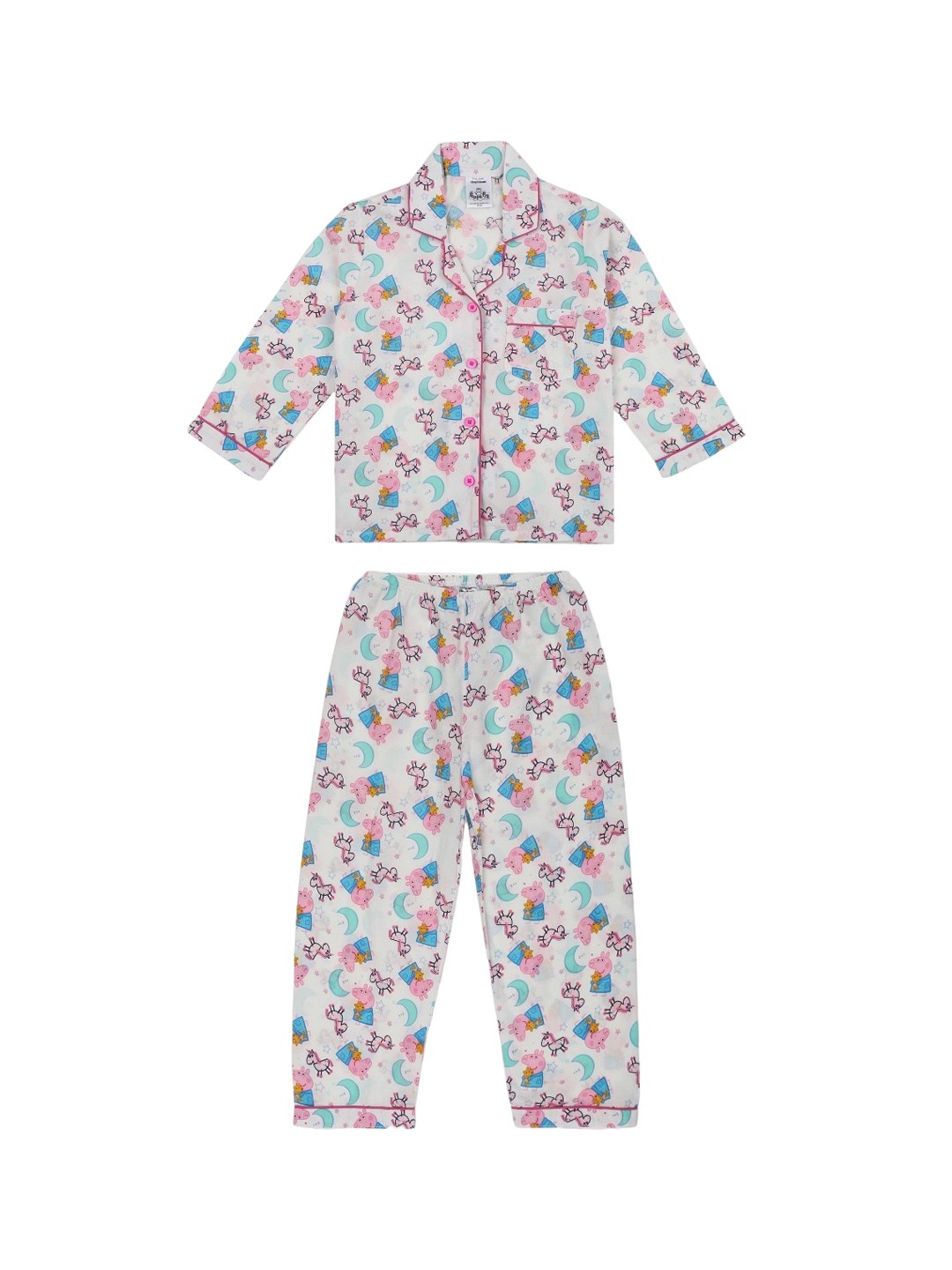 

shopbloom Kids Peppa Pig Conversational Printed Pure Cotton Shirt & Pyjamas, White