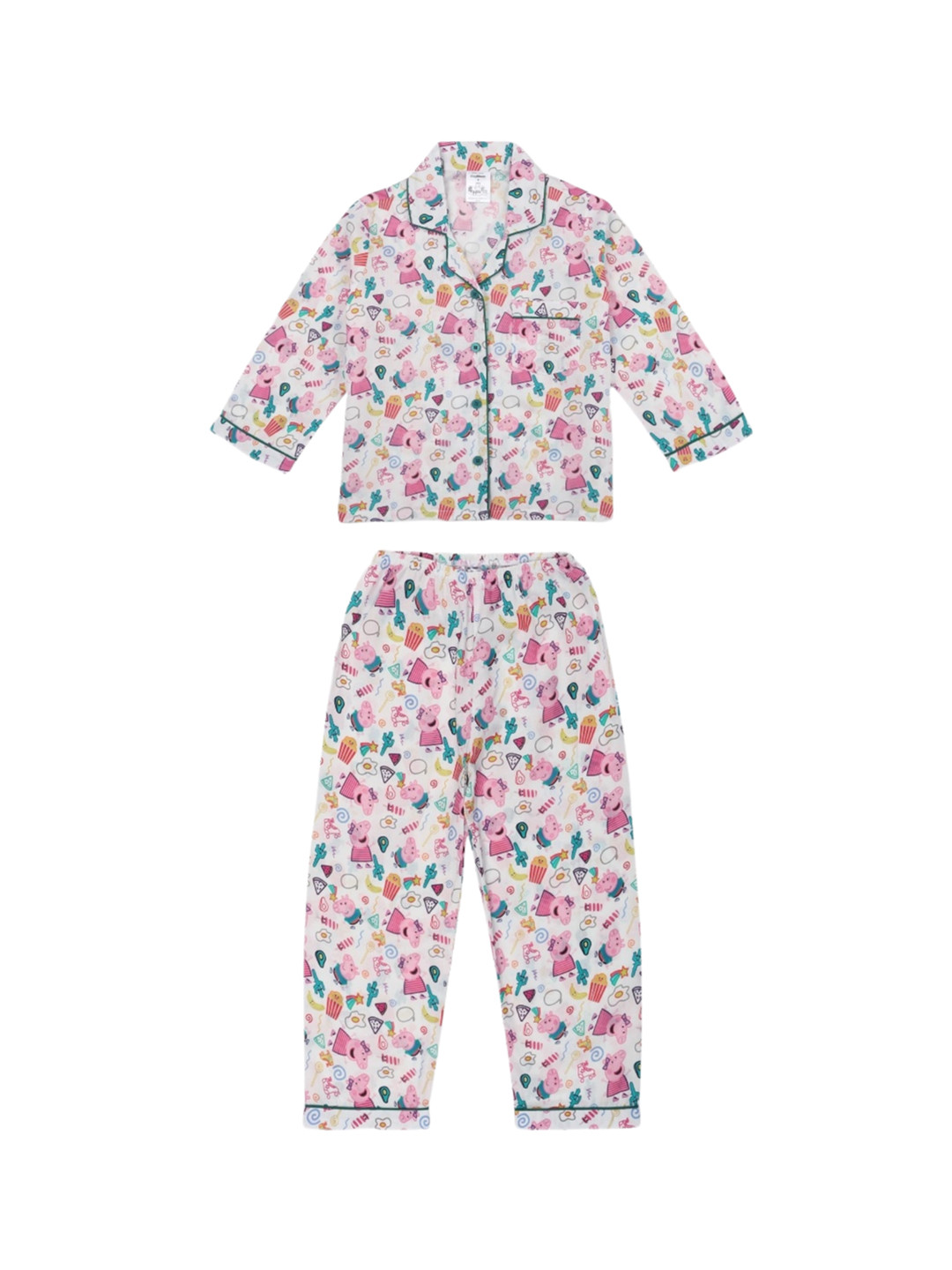 

shopbloom Kids Conversational Printed Pure Cotton Shirt & Pyjamas, White