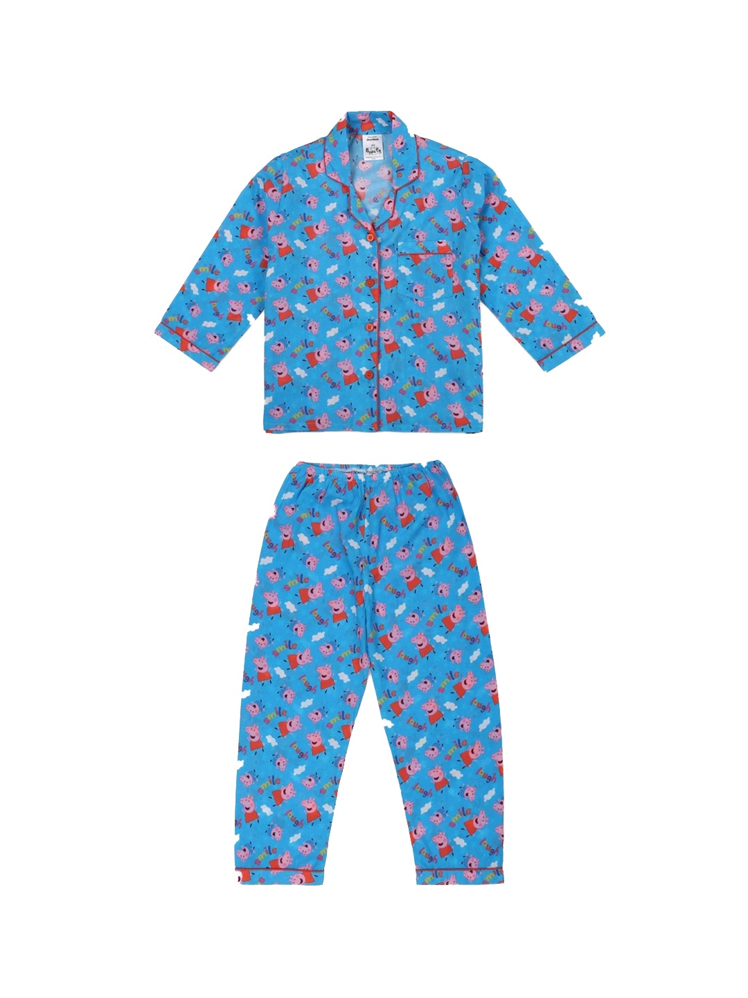 

shopbloom Kids Conversational Printed Pure Cotton Shirt & Pyjamas, Blue
