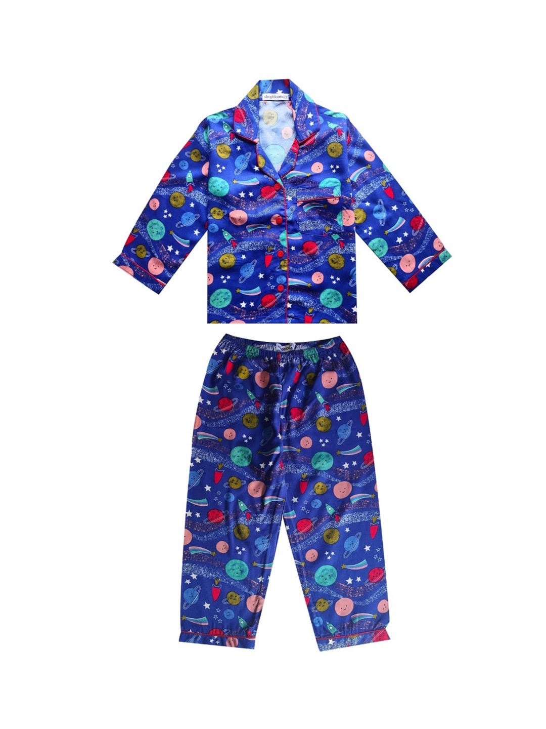 

shopbloom Kids Conversational Printed Shirt & Pyjamas, Blue