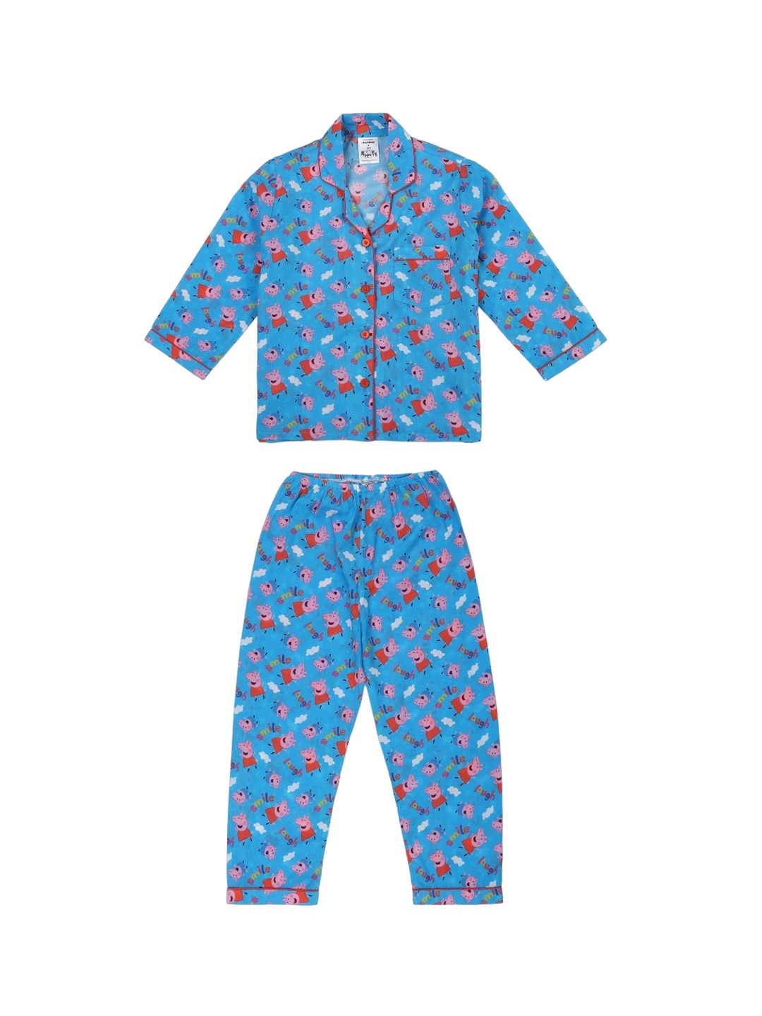

shopbloom Kids Conversational Printed Pure Cotton Shirt & Pyjamas, Navy blue