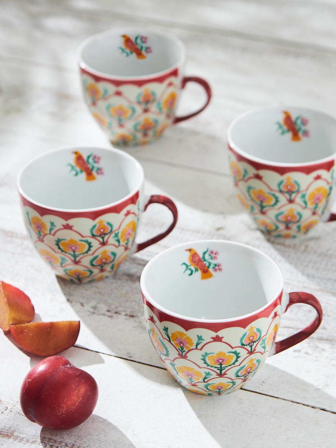 

Chumbak White & Red 4 Pieces Floral Printed Ceramic Glossy Mugs 1.44L each