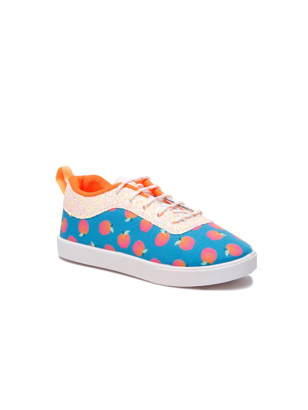 

YK Girls Apple Printed Canvas Contrast Sole Sneakers, Orange