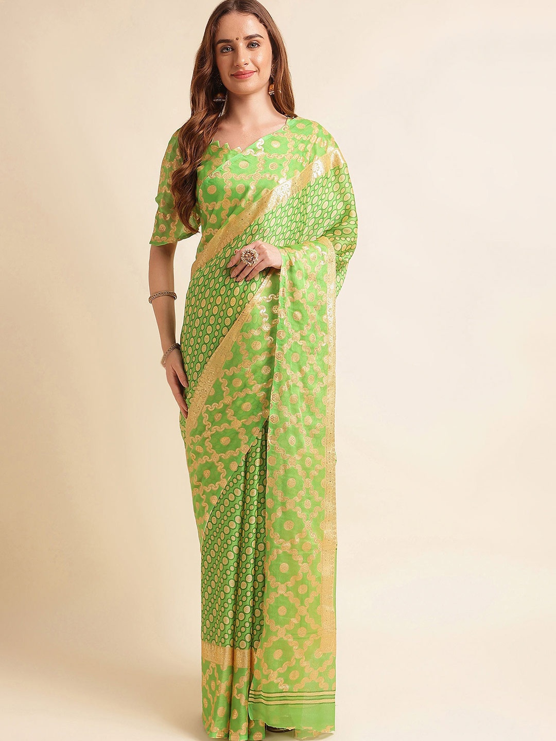 

Mitera Abstract Printed Pure Chiffon Saree, Green