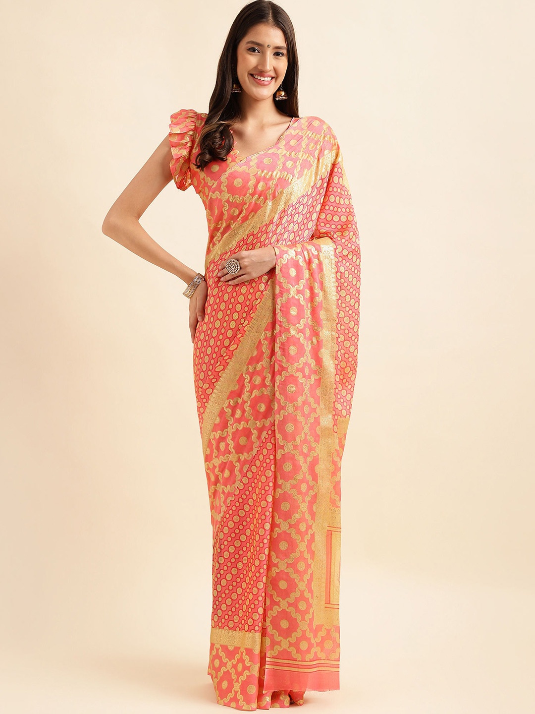 

Mitera Woven Design Pure Chiffon Saree, Peach