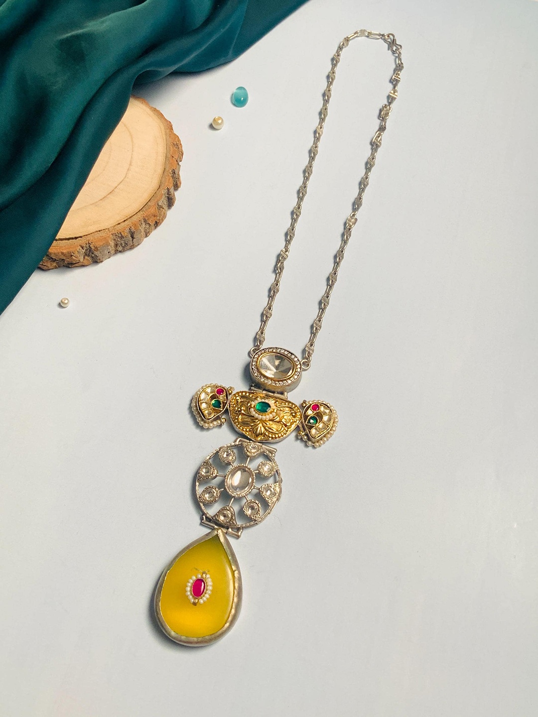 

ABDESIGNS Dual Tone Brass Gold-Plated Stone-Studded Necklace