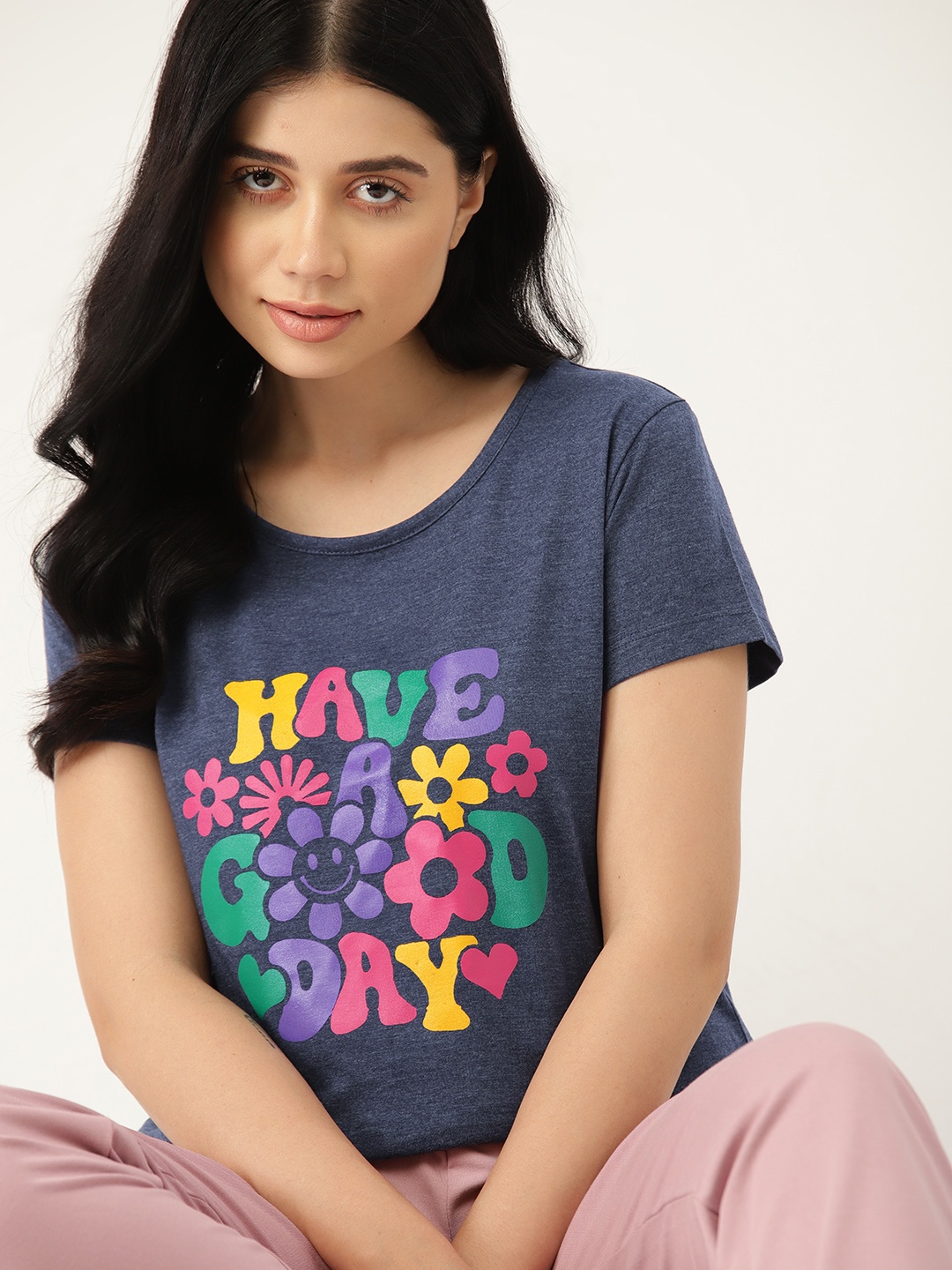 

ETC Women Graphic Printed Regular Fit T-shirt, Navy blue