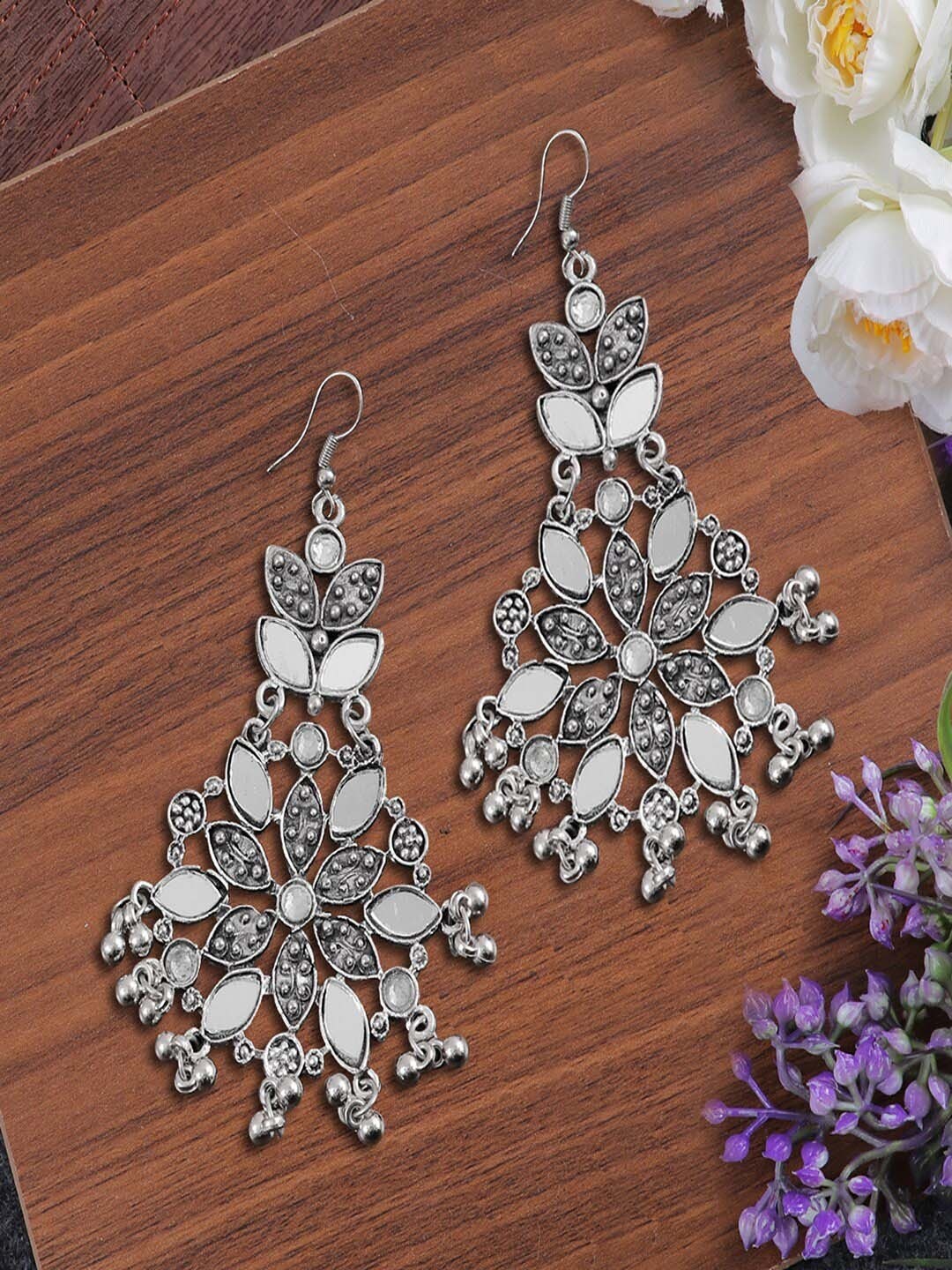 

UNIVERSITY TRENDZ Silver-Plated Oxidised Drop Earrings