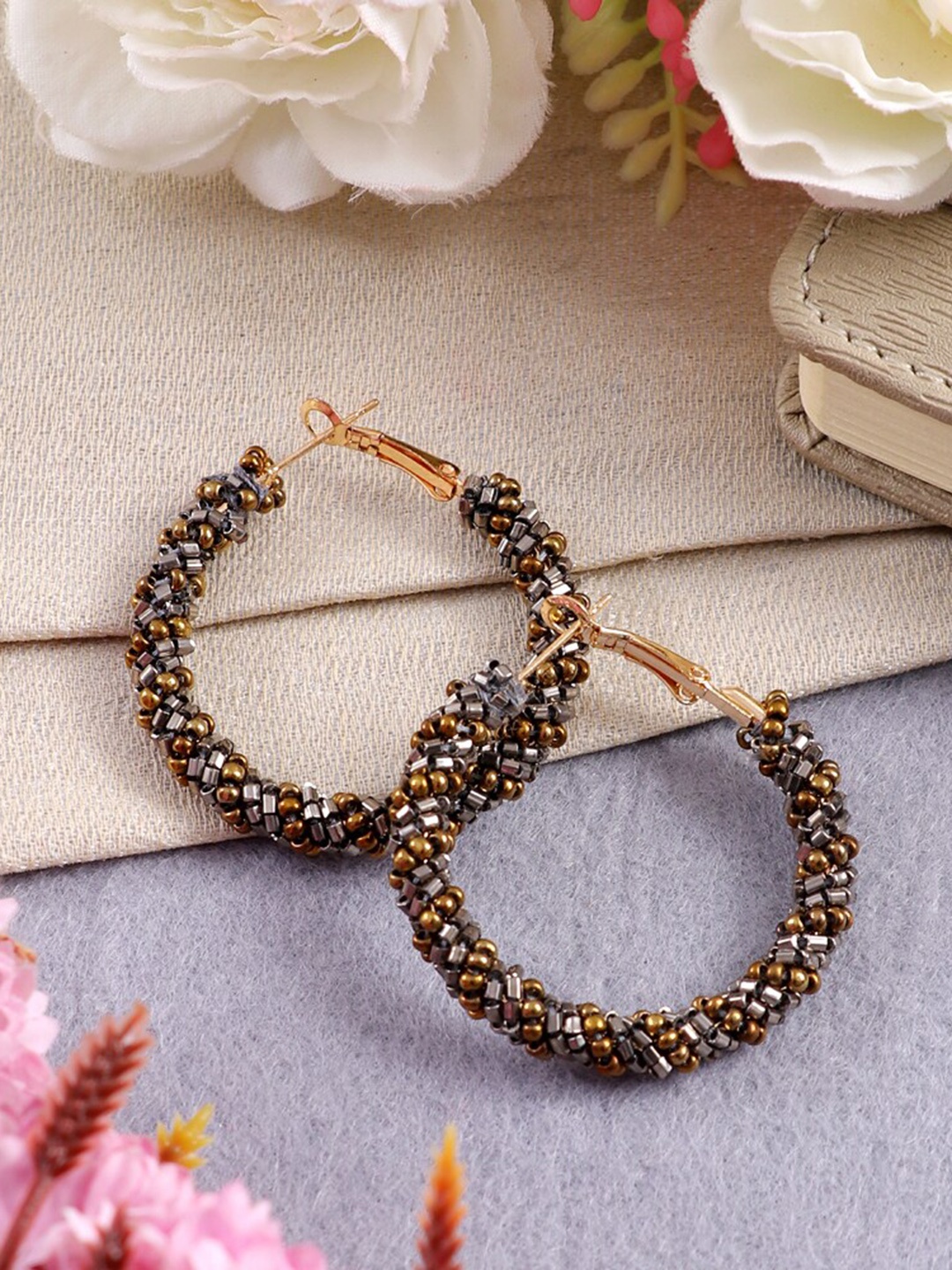 

UNIVERSITY TRENDZ Beaded Circular Hoop Earrings, Grey