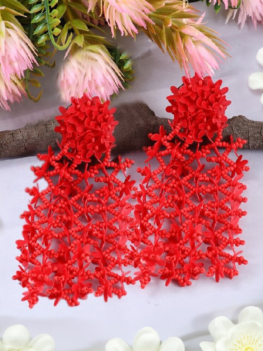 

UNIVERSITY TRENDZ Floral Classic Tasselled Drop Earrings, Red