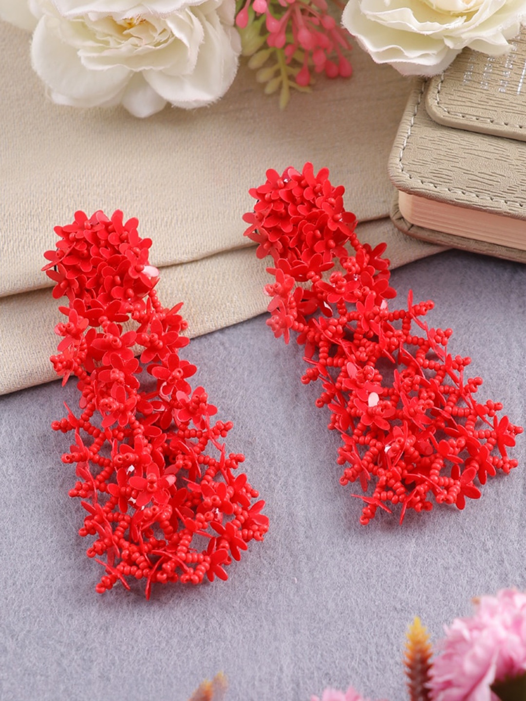 

UNIVERSITY TRENDZ Floral Classic Tassel Drop Earrings, Red