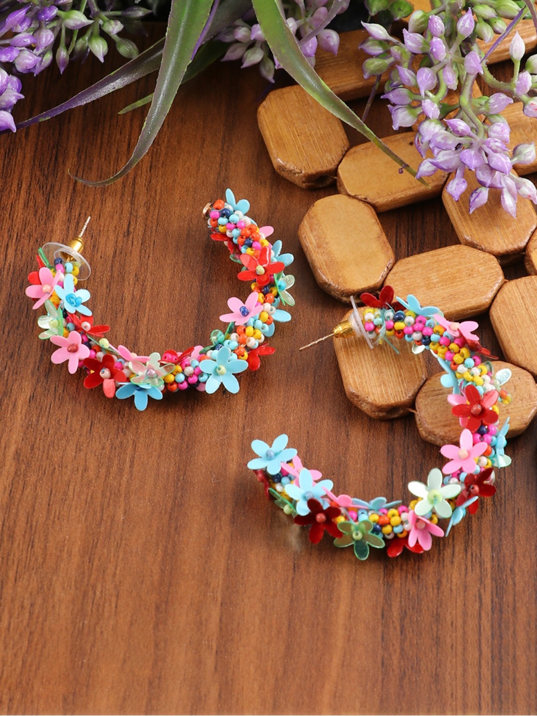 

UNIVERSITY TRENDZ Floral Hoop Earrings, Pink