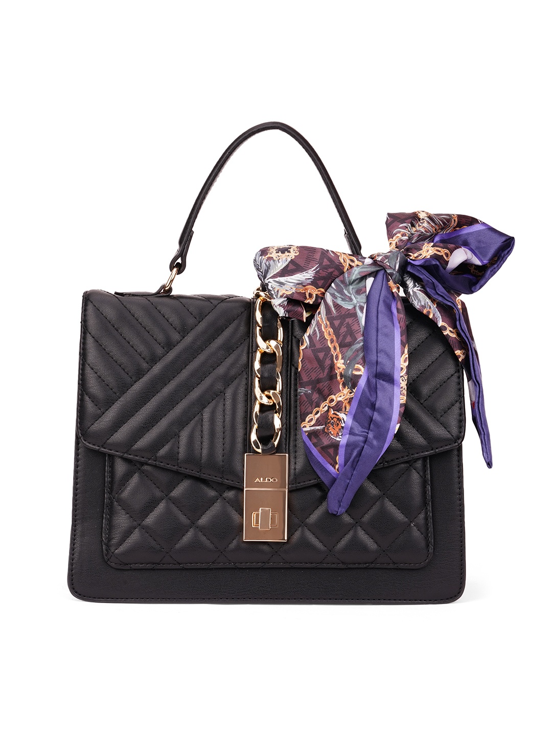 

ALDO Textured Structured Satchel Bag with Quilted Detail, Black