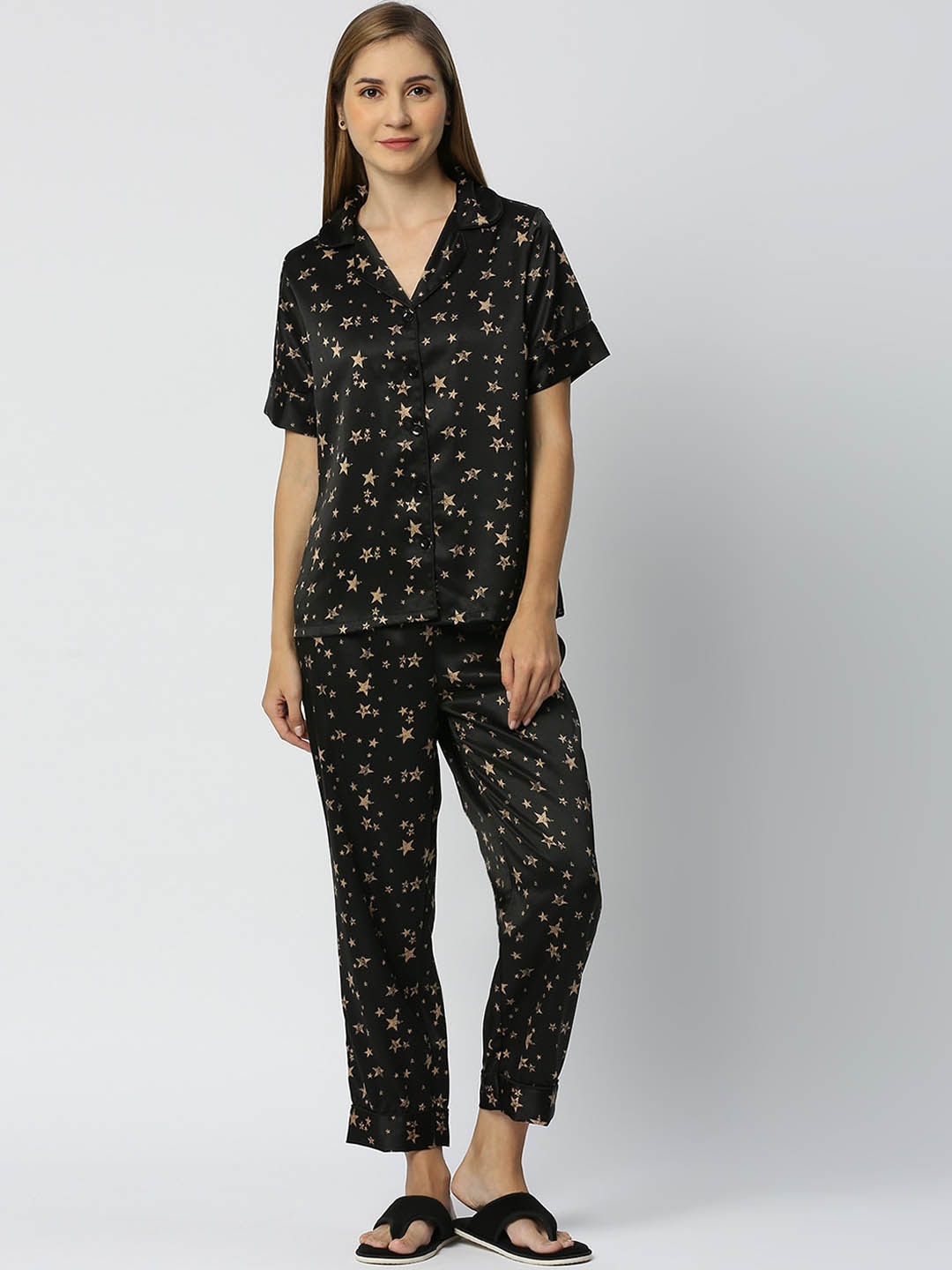 

Smarty Pants Geometric Printed Night suit, Black