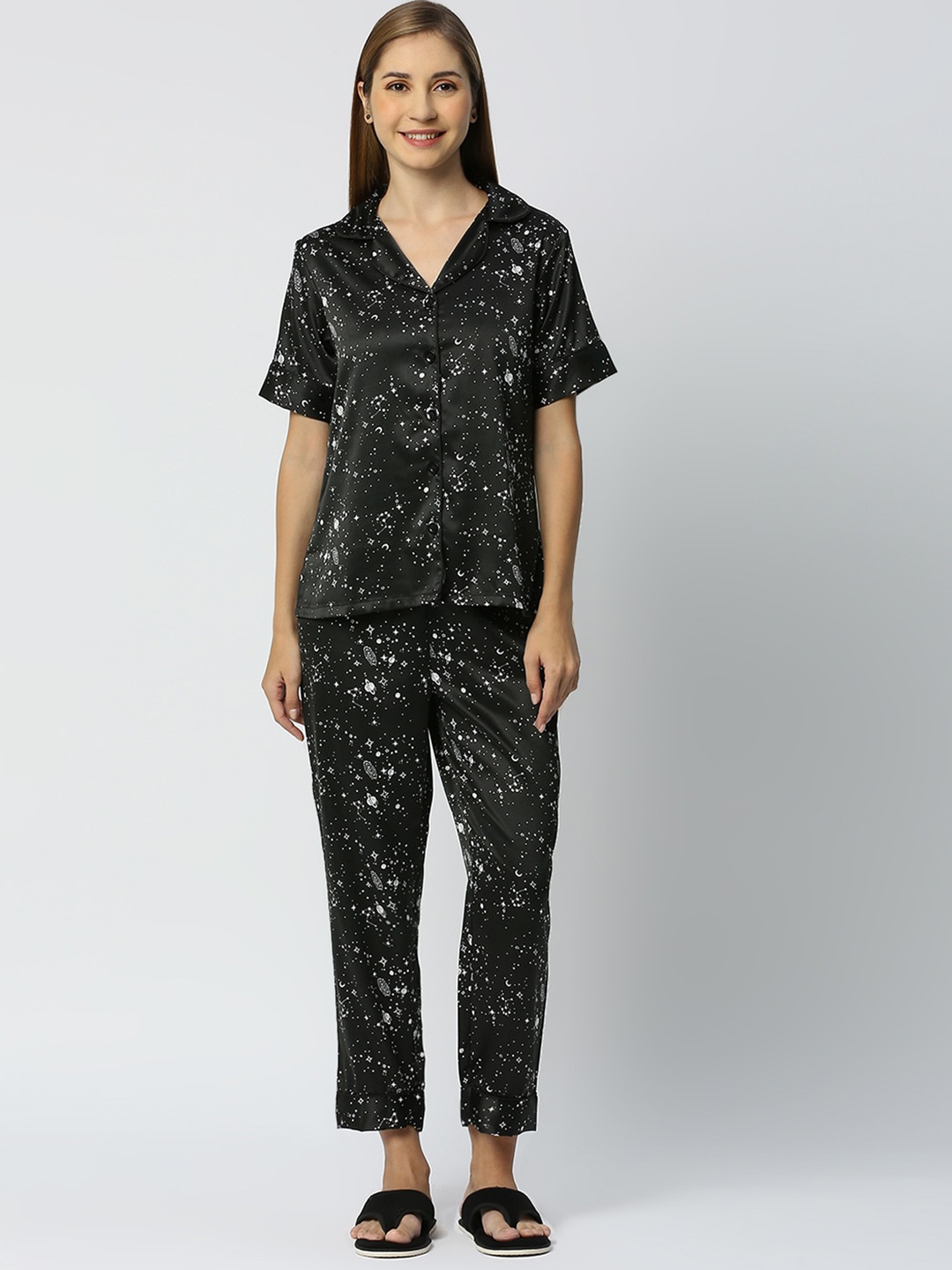 

Smarty Pants Conversational Printed Night suit, Black