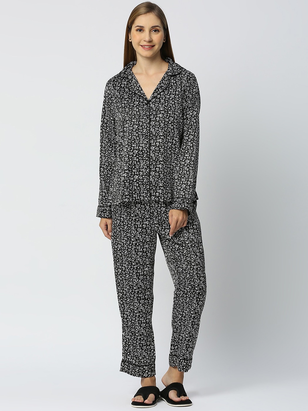 

Smarty Pants Floral Printed Night suit, Black