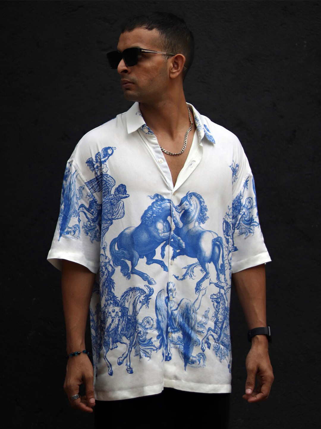 

Powerlook Graphic Printed Oversized Casual Shirt, White
