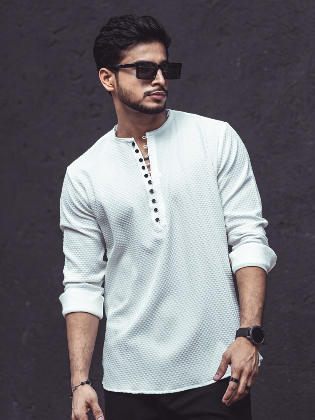 

Powerlook Self Design Regular Casual Shirt, White
