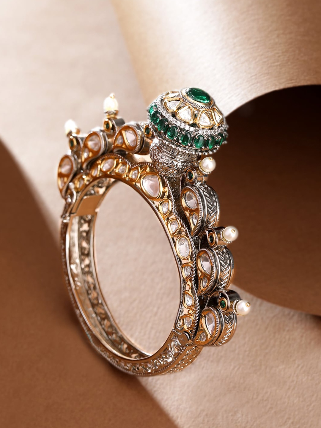 

Rubans Gold-Plated Cubic Zirconia Brass Bangle-Style Bracelet