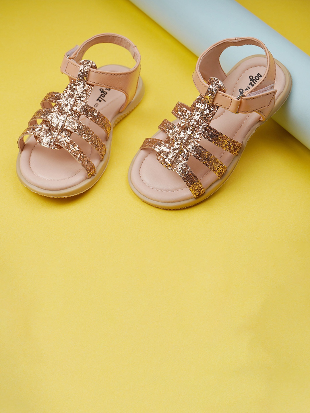

BOYZ N GALZ Girls Embellished Party Open Toe Flats, Peach